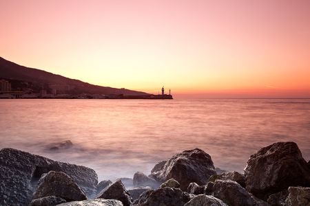 beatiful sunrise on the rocks. Yalta, Ukraineの写真素材