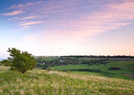 Rural countryside scene on sunsetの写真素材