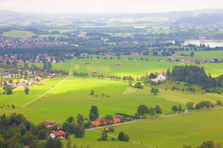 beautiful alpine landscape with old villageの写真素材