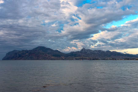 Mountain coastline of Black Sea on sunrise, Crimea, Ukraineの写真素材