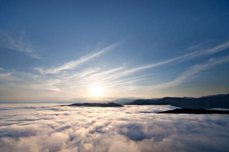 Sunset above clouds. Crimea mountains, Ukraineの写真素材