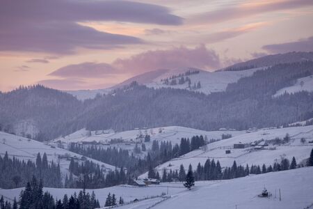 winter mountain landscape. Carpathian Mountains, Ukraineの写真素材