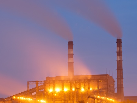 Petrochemical plant in nightの写真素材