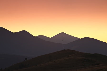 Mountain valley sunset. Carpathian mountains, Ukraine