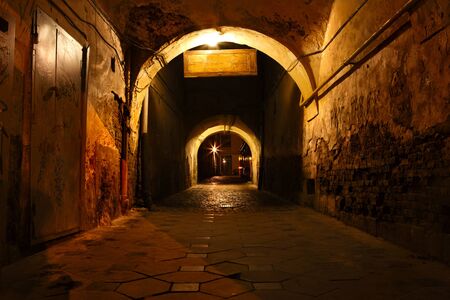 dirty street in the old eurpean cityの写真素材