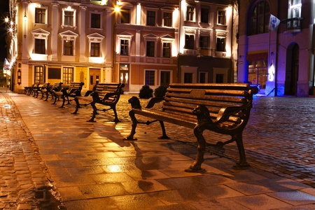 Night view of the old european town. Lvov, Ukraineの写真素材