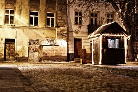 Old European town at nightの写真素材