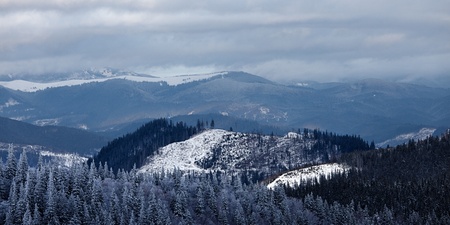 Panorama of winter mountain valley. Great Smoky Mountain National Park, Tennessee, USAの写真素材