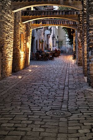 Old european street. Estonia, Tallinnの写真素材