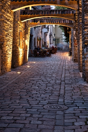 Old european street. Estonia, Tallinnの写真素材