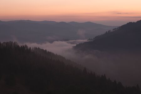 Foggy mountain valley at sunrise  Great Smoky Mountains, Tennessee, USA 