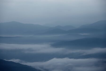 Great Smoky Mountains foggy silhouette at night, North Carolina, USAの写真素材