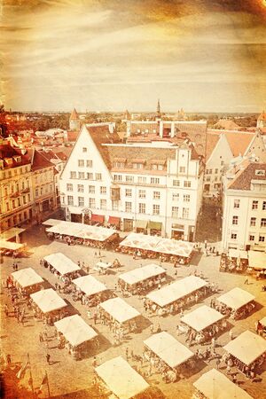 Old photo of Tallinn cityscape. Tallinn, Estoniaの写真素材