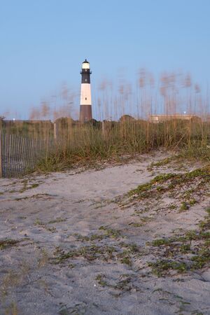 Lighthouse at sunrise, Tybee island, USAの写真素材