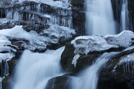 Winter waterfall, Carpathian mountains, Ukraineの写真素材