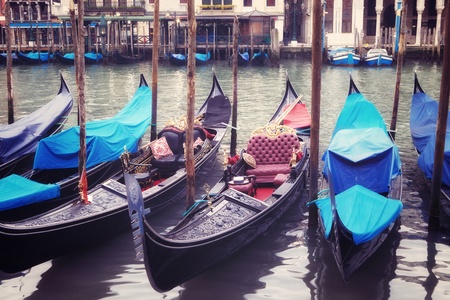Venice seafront with gondolas on the waves  Venice, Italyの写真素材