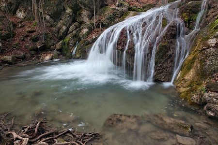 Forest waterfall, Crimea, Ukraineの写真素材