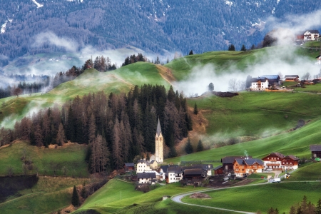 Alpine village in Dolomites mountains  Italian Dolomites