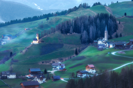 Alpine village in Dolomites mountains  Italian Dolomitesの写真素材