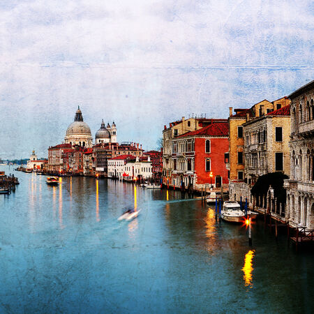 Retro style image of Grand canal at sunset, Venice, Italyの写真素材