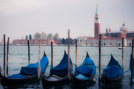 Gondolas on the waves. Venice, Italyの写真素材
