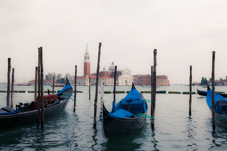 Gondolas on the waves. Venice, Italyの写真素材