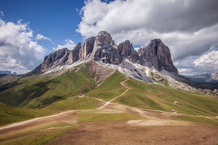 Sassolungo mountain range at sunny day  Dolomites mountains, Italyの写真素材