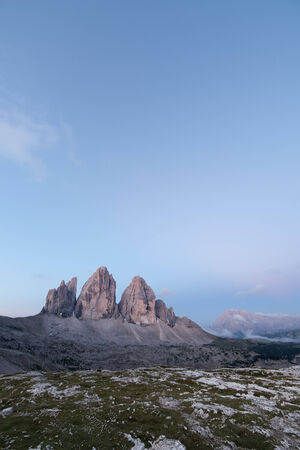 Tre Cime at sunrise, Italian Dolomitesの写真素材