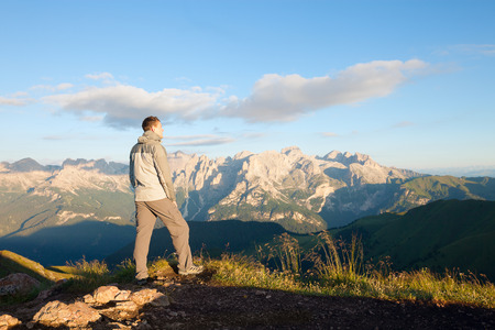 Man on the top of the mountains. Dolomites, Italyの写真素材