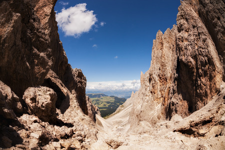Sassolungo mountain rocky peaks, Italian Dolomitesの写真素材