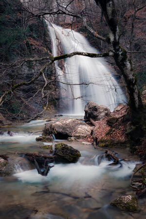 Autumn forest waterfall, Crimea, Ukraineの写真素材
