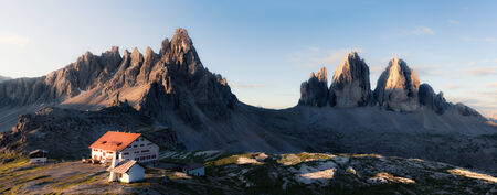 Panorama of Tre Cime and Monte Paterno, Italian Dolomitesのeditorial素材