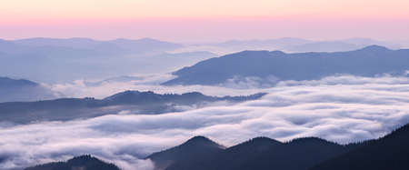 Carpathian mountains ridge panorama. Carpathian mountains, Ukraineの写真素材