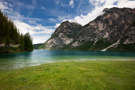 Mountain lake. Lago di Braies, Italyの写真素材