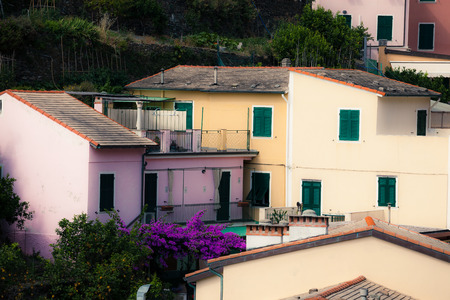 Manarola town at sunny day, Cinque Terre, Italyの写真素材