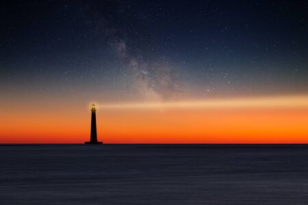 Lighthouse against night sky. Morris Island Lighthouse, South Carolina, USAの写真素材