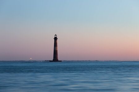 Morris Island Lighthouse at sunrise, South Carolina, USAの写真素材