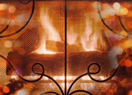 Burning fireplaceの写真素材