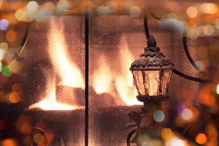 Burning fireplaceの写真素材