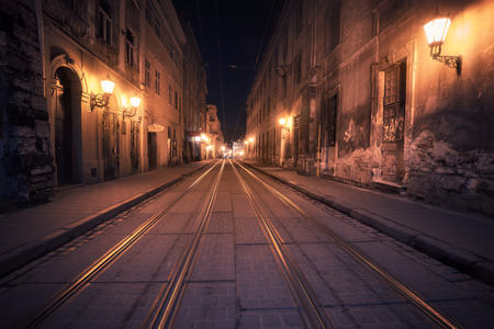 Old European city at nightの写真素材