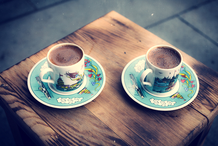 Retro style image of traditional turkish coffeeの写真素材