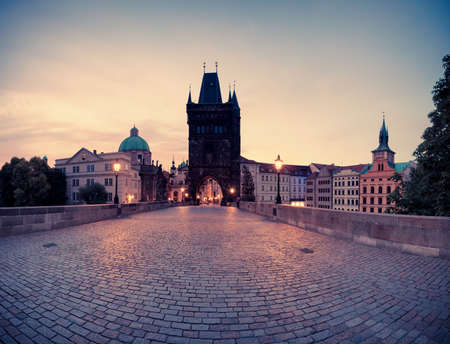 Panorama of Charles Bridge, Prague, Czech Republicの写真素材