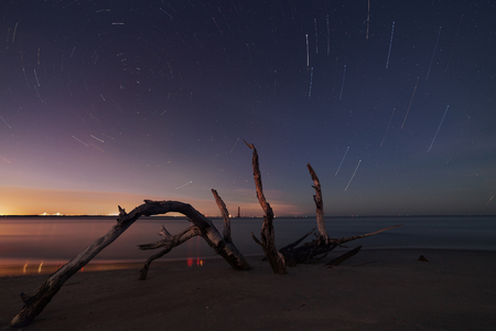 Morris Island Lighthouse at night, South Carolina, USAの写真素材