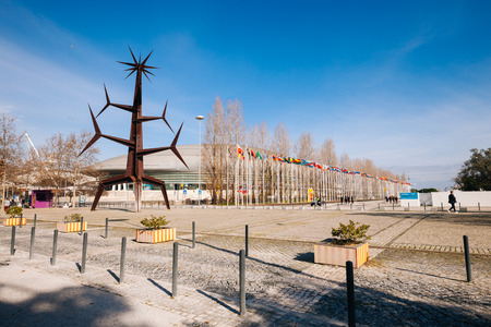 LISBON, PORTUGAL - FEBRUARY 02, 2016: Morning alley in Lisbon, Portugal.のeditorial素材