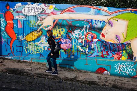 LISBON, PORTUGAL - FEBRUARY 02, 2016: Lisbon street art and graffiti, Portugal.のeditorial素材