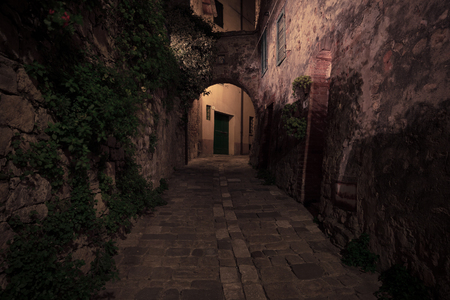 Old european town street at nightのeditorial素材