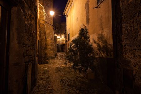 Streets of old european town at dusk