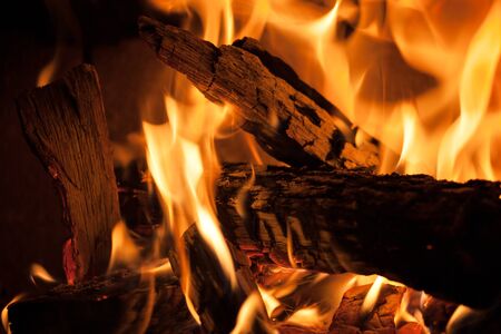 Fireplace. Burning fire at the fireplace