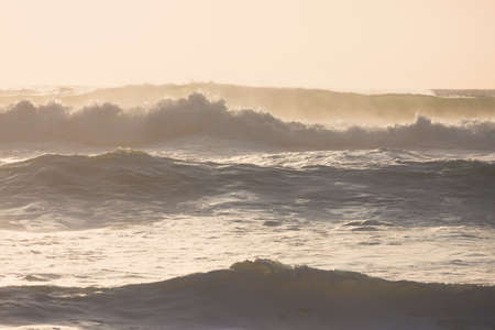 Ocean big waves. Sunset summer seascapeの写真素材