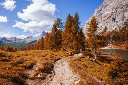 Alpine mountain autumn landscape. Dolomites Alps, Italy